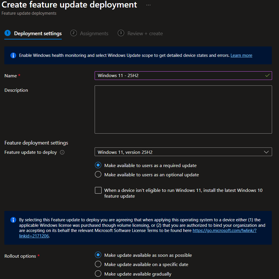 Feature update profile in Intune – Windows 11 25H2 and rollout options